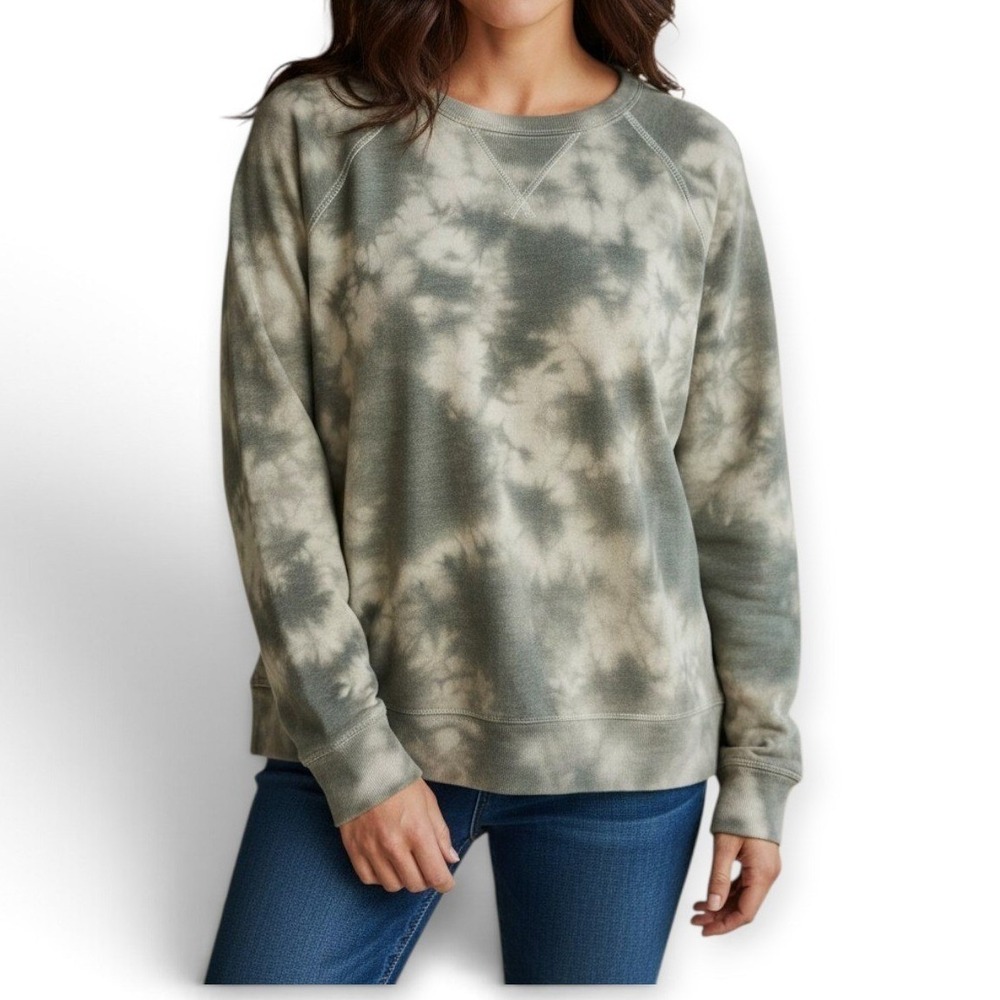 Sonoma Olive Green Tie Dye Sweatshirt Petite Large Crewneck Raglan Pullover